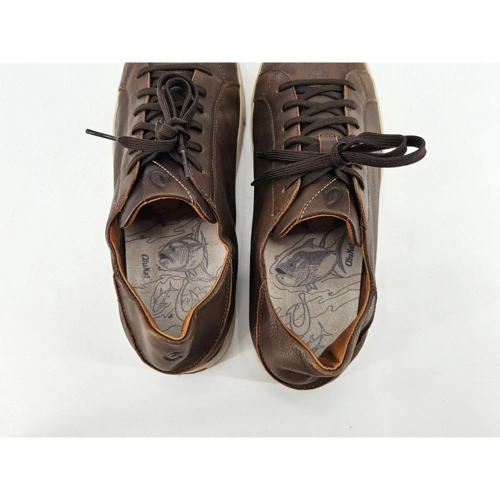 Olukai Kahu Pahaha‎ Men's Size 11 M Shoes Brown Leather Casual Comfort Sneakers